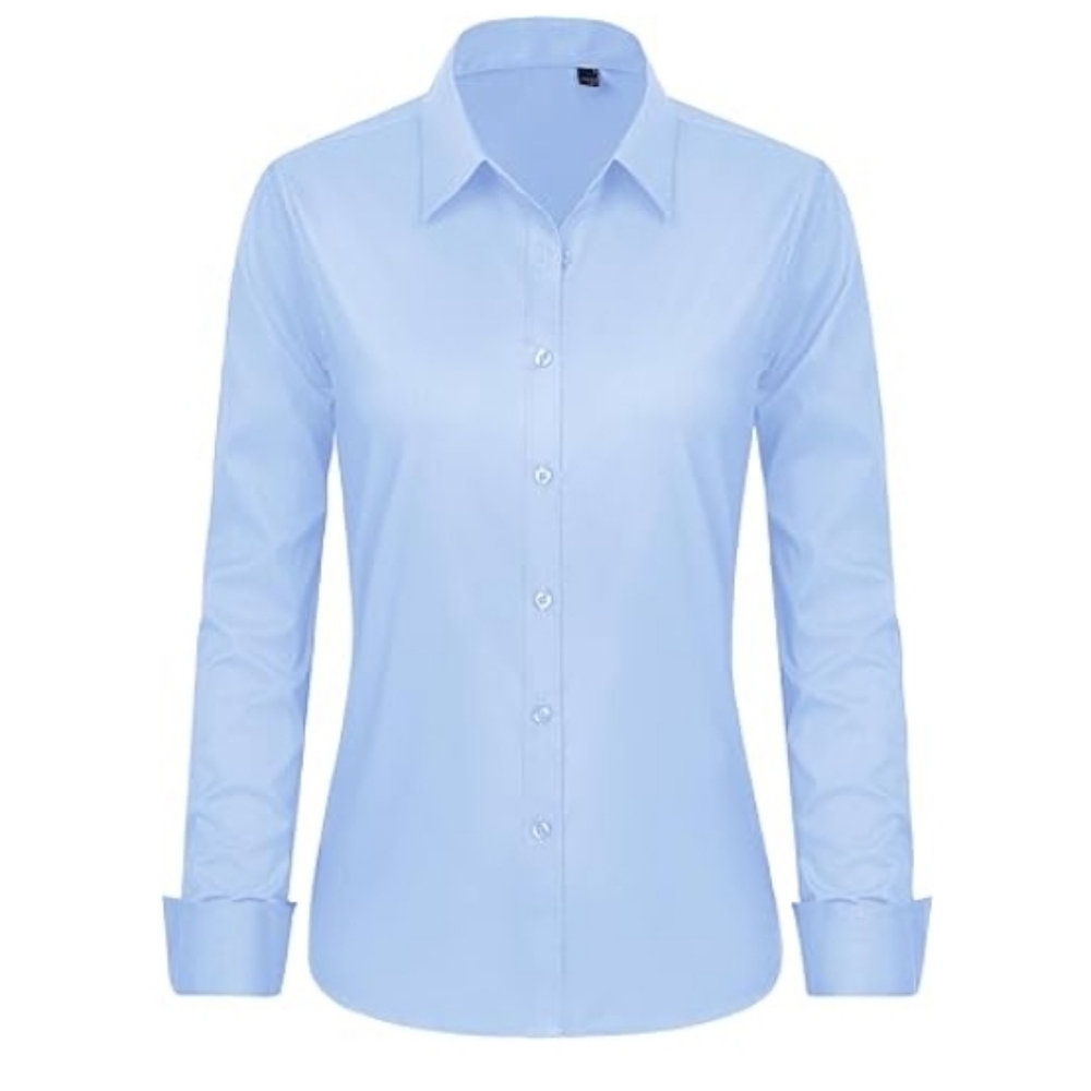 Button Down Long Sleeve Stretch Solid Work Shirt Light Blue